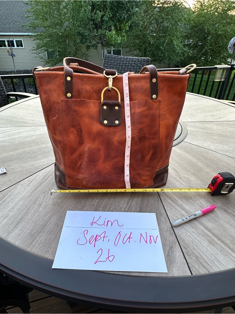 Custom Horween Leather Tote Bag with Brass Accents by One Red Paw